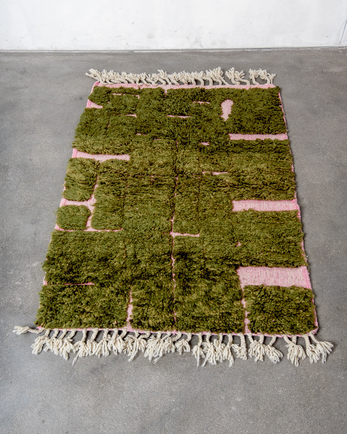 Modern, designer, handcrafted Berber rug from Morocco. Beniourain carpet with beautiful colours and patterns and fluffy wool texture.